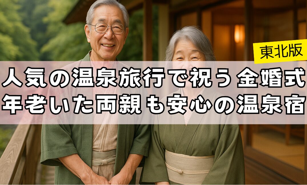 【東北版】人気の温泉旅行で祝う金婚式|年老いた両親も安心の温泉宿アイキャッチ